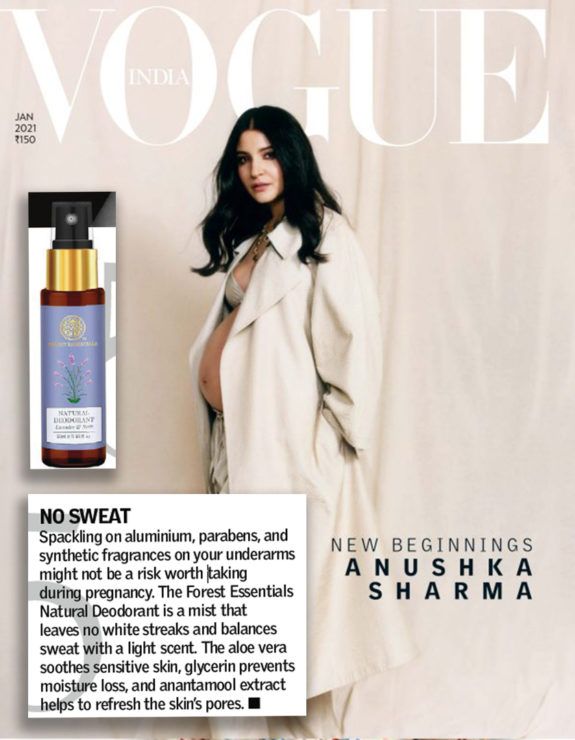 Vogue India lists the Natural Deodorants as safe for pregnancy