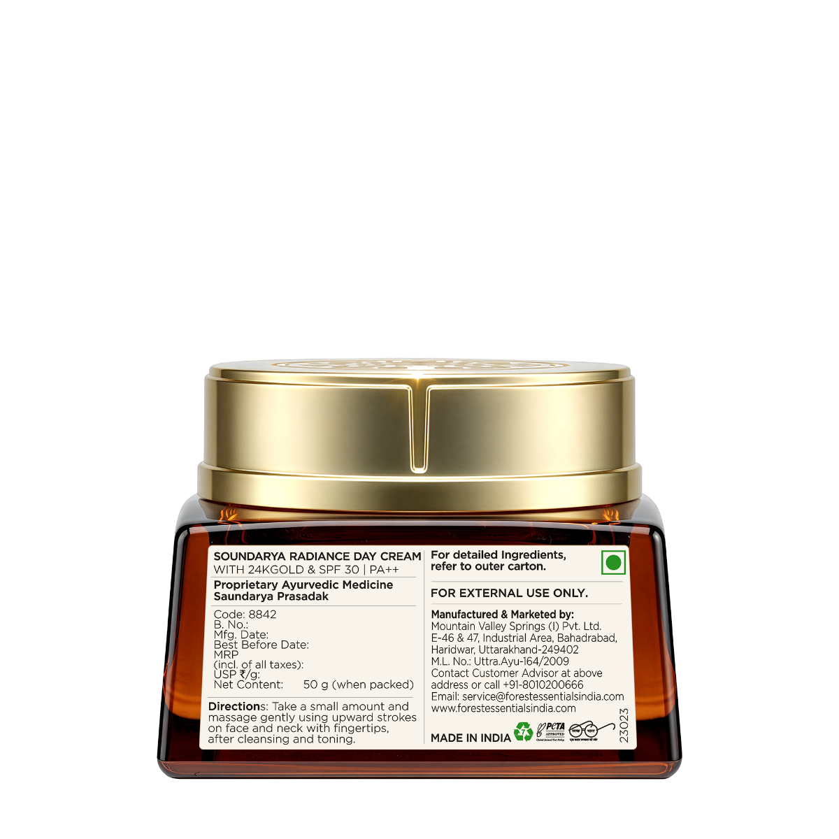 Soundarya Day Cream 24K Gold, SPF 30|PA++ | 50g | Forest Essentials